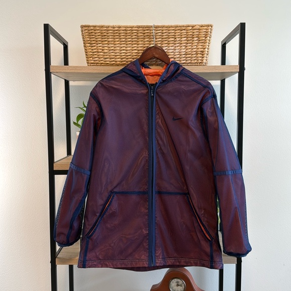 Kids Nike Navy Mesh Jacket With Hood and Orange Inner Lining, L (12-14) - Picture 1 of 7